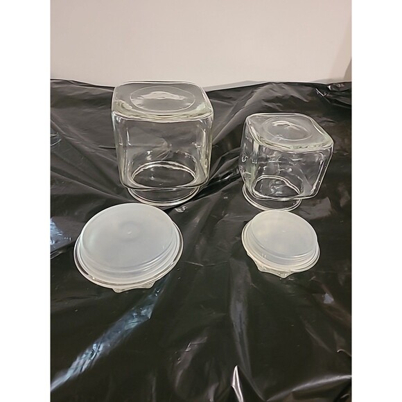 (2) Vintage Anchor Hocking Square Kitchen Jar Canister Clear Glass Starburst Lid - Picture 6 of 9